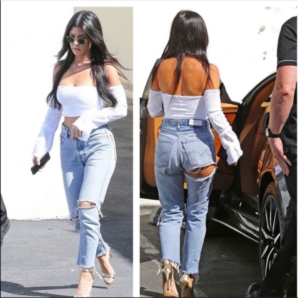 Y2K Re/Done Levi’s Leandra 501 Ripped Butt Jeans Size 26 Flare Cropped Rare HTF
